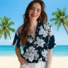 Houston Texans Hawaiian Shirt - Personalized Baseball Floral Hibiscus Blooms Blue White Aloha Shirt