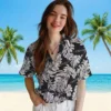 Houston Texans Hawaiian Shirt - Personalized Baseball Floral Monstera Leaf Pattern Black Aloha Shirt