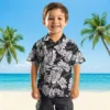 Houston Texans Hawaiian Shirt - Personalized Baseball Floral Monstera Leaf Pattern Black Aloha Shirt