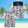 Houston Texans Hawaiian Shirt - Personalized Baseball Floral Palm Island Print Blue White Aloha Shirt