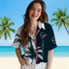 Houston Texans Hawaiian Shirt - Personalized Baseball Floral Palm Trees Blue White Aloha Shirt