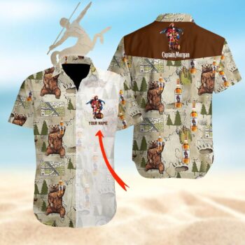 Personalized Captain Morgan Hawaiian Shirt For Men - Camping Bear - Funny Summer Beach Vacation Gift