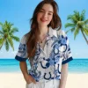 Indianapolis Colts Hawaiian Shirt - Patriotic Hibiscus Design Blue White Aloha Shirt
