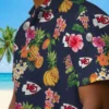 Kansas City Chiefs Hawaiian Shirt - Personalized Baseball Floral Hibiscus And Fruit Navy Blue Aloha Shirt