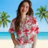 Kansas City Chiefs Hawaiian Shirt - Personalized Baseball Floral Tropical Leaves Red White Aloha Shirt