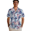 Los Angeles Angels Hawaiian Shirt - Tropical Leaves Blue White Aloha Shirt