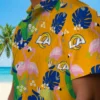 Los Angeles Rams Hawaiian Shirt - Personalized Baseball Floral Flamingo Foliage Blue Green Aloha Shirt