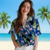 Los Angeles Rams Hawaiian Shirt - Personalized Baseball Floral Flamingo Leaves Blue Aloha Shirt