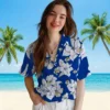 Los Angeles Rams Hawaiian Shirt - Personalized Baseball Floral Hibiscus Blooms Blue White Aloha Shirt