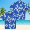 Los Angeles Rams Hawaiian Shirt - Personalized Baseball Floral Hibiscus Clusters Blue Aloha Shirt