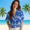 Los Angeles Rams Hawaiian Shirt - Personalized Baseball Floral Hibiscus Clusters Blue Aloha Shirt