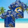 Los Angeles Rams Hawaiian Shirt - Personalized Baseball Floral Hibiscus Print Blue Aloha Shirt