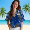 Los Angeles Rams Hawaiian Shirt - Personalized Baseball Floral Hibiscus Print Blue Aloha Shirt