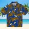 Los Angeles Rams Hawaiian Shirt - Personalized Baseball Floral Leafy Palms Blue Aloha Shirt