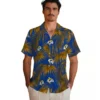 Los Angeles Rams Hawaiian Shirt - Personalized Baseball Floral Leafy Palms Blue Aloha Shirt