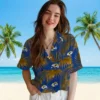 Los Angeles Rams Hawaiian Shirt - Personalized Baseball Floral Leafy Palms Blue Aloha Shirt