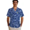 Los Angeles Rams Hawaiian Shirt - Personalized Baseball Floral Leafy Pattern Blue Aloha Shirt