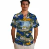 Los Angeles Rams Hawaiian Shirt - Personalized Baseball Floral Palm Horizon Blue Aloha Shirt