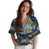 Los Angeles Rams Hawaiian Shirt - Personalized Baseball Floral Palm Horizon Blue Aloha Shirt