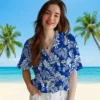 Los Angeles Rams Hawaiian Shirt - Personalized Baseball Floral Tropical Leaf Blue White Aloha Shirt