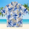 Los Angeles Rams Hawaiian Shirt - Personalized Baseball Floral Tropical Leaves Blue White Aloha Shirt