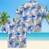 Los Angeles Rams Hawaiian Shirt - Personalized Baseball Floral Tropical Leaves Blue White Aloha Shirt