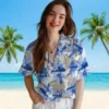 Los Angeles Rams Hawaiian Shirt - Personalized Baseball Floral Tropical Leaves Blue White Aloha Shirt