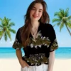 New Orleans Saints Hawaiian Shirt - Hibiscus Stripe Gold Black Aloha Shirt