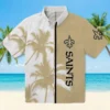 New Orleans Saints Hawaiian Shirt - Palm Trees Gold White Aloha Shirt