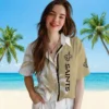 New Orleans Saints Hawaiian Shirt - Palm Trees Gold White Aloha Shirt