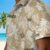 New Orleans Saints Hawaiian Shirt - Tropical Leaf Gold White Aloha Shirt