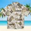 New Orleans Saints Hawaiian Shirt - Tropical Plants Gold White Aloha Shirt