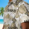 New Orleans Saints Hawaiian Shirt - Tropical Plants Gold White Aloha Shirt