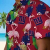 New York Giants Hawaiian Shirt - Flamingo Foliage Blue Green Aloha Shirt