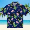 New York Giants Hawaiian Shirt - Flamingo Leaf Motif Blue Aloha Shirt