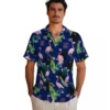 New York Giants Hawaiian Shirt - Flamingo Leaf Motif Blue Aloha Shirt