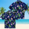 New York Giants Hawaiian Shirt - Flamingo Leaf Motif Blue Aloha Shirt