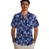 New York Giants Hawaiian Shirt - Floral Pineapple Blue Aloha Shirt