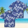 New York Giants Hawaiian Shirt - Hibiscus Clusters Blue Aloha Shirt