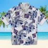 New York Giants Hawaiian Shirt - Hibiscus Palm Leaves Blue White Aloha Shirt