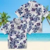 New York Giants Hawaiian Shirt - Hibiscus Palm Leaves Blue White Aloha Shirt