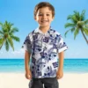New York Giants Hawaiian Shirt - Hibiscus Palm Leaves Blue White Aloha Shirt