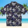 New York Giants Hawaiian Shirt - Palm Pattern Blue Black Aloha Shirt