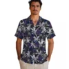New York Giants Hawaiian Shirt - Palm Pattern Blue Black Aloha Shirt
