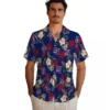 New York Giants Hawaiian Shirt - Palm Tree Flower Blue Aloha Shirt