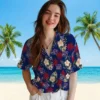 New York Giants Hawaiian Shirt - Palm Tree Flower Blue Aloha Shirt
