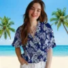 New York Giants Hawaiian Shirt - Tropical Leaf Blue White Aloha Shirt