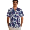 New York Giants Hawaiian Shirt - Tropical Plants Blue White Aloha Shirt