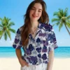 New York Giants Hawaiian Shirt - Tropical Plants Blue White Aloha Shirt