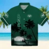 New York Jets Hawaiian Shirt - Beach Sunset Green Black Aloha Shirt